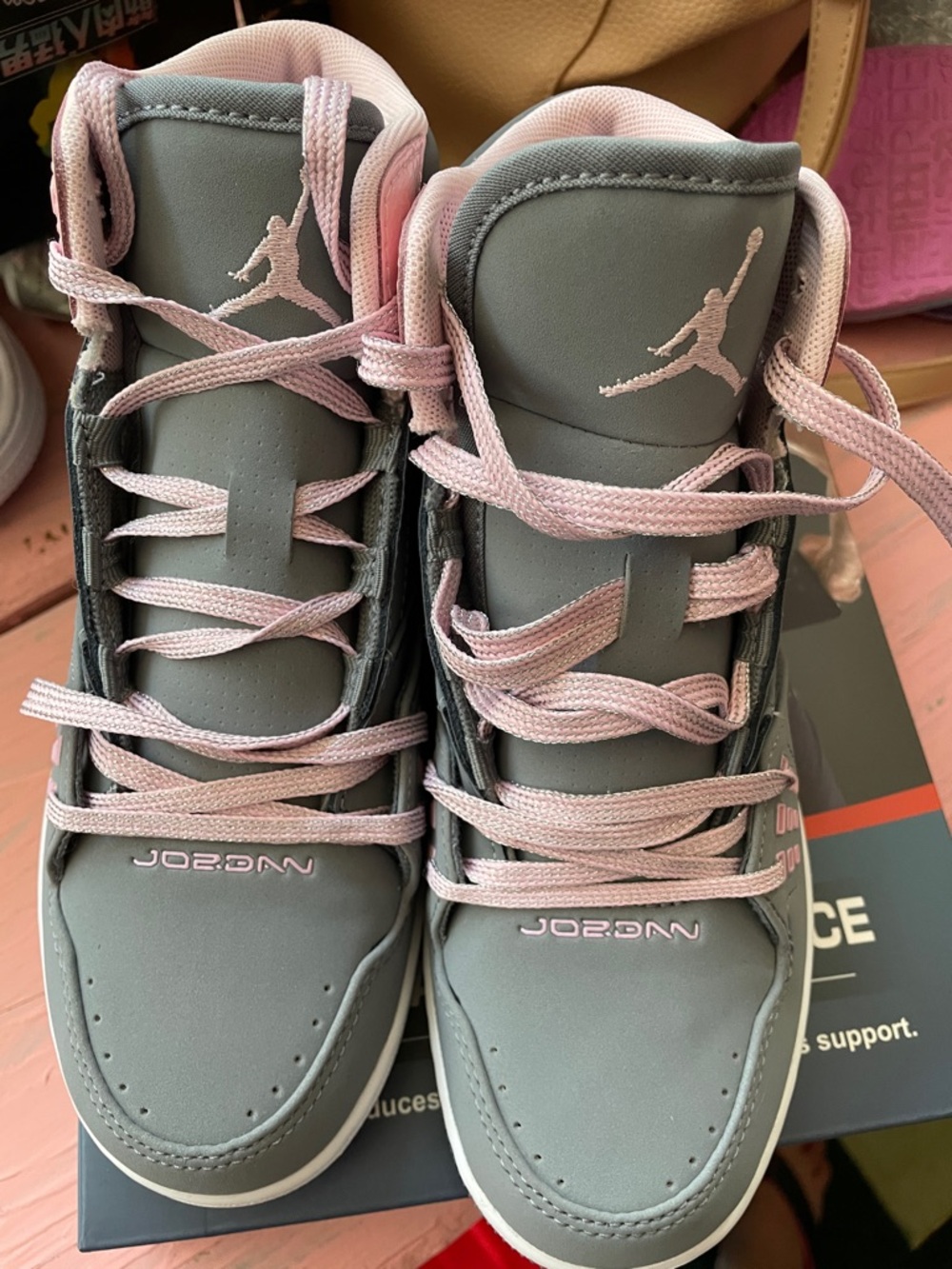 Jordan High-Top Sneakers in Gray and Light Pink